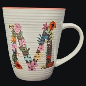 PIER 1 IMPORTS SAVANAH LETTER 'M' FLORAL MONOGRAM INITIAL MUG